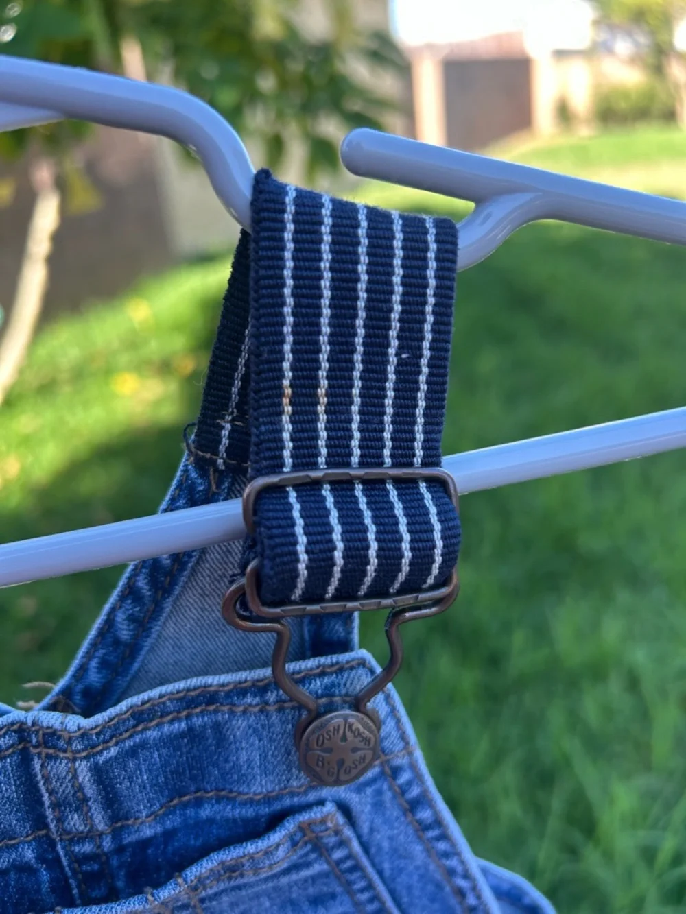 OshKosh B'gosh Classic Blue Denim Kids Overalls with Striped Straps